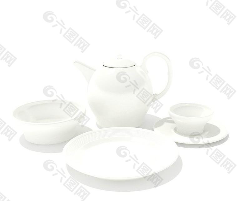 茶具一套 茶杯 茶壶整体模型09(带贴图)