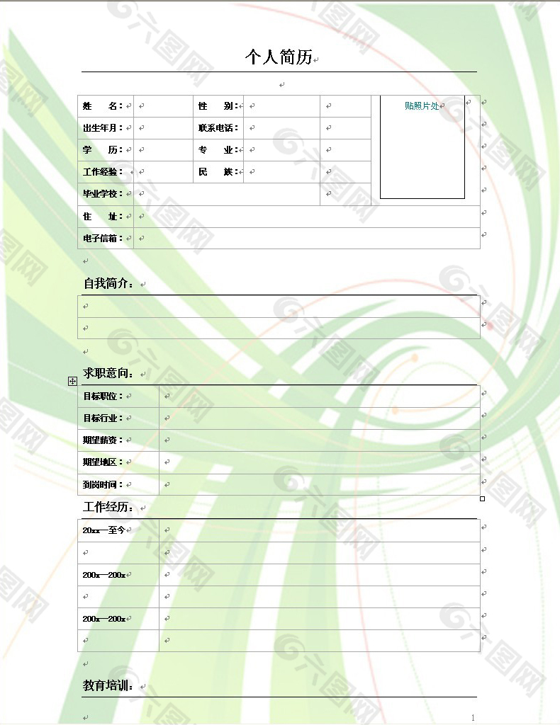 线条背景个人简历模板word