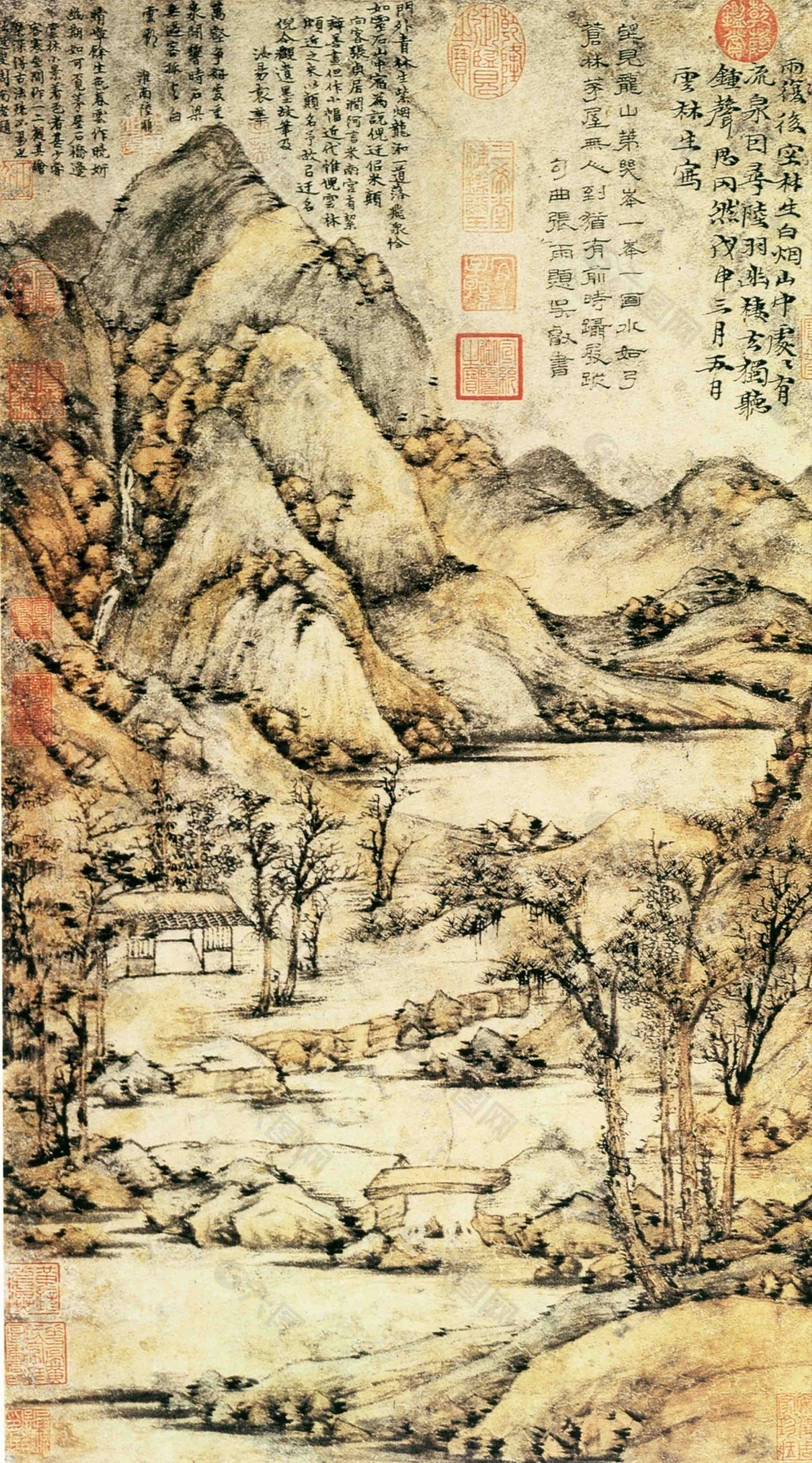 国画山水村庄