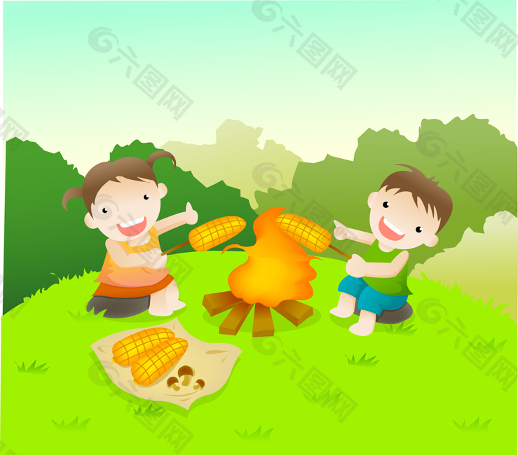 小朋友營火烤玉米
