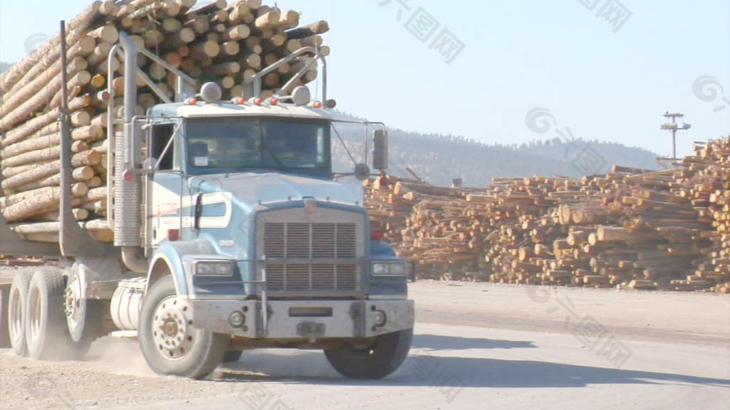 双长日志卡车驶入木材厂股票视频 视频免费下载