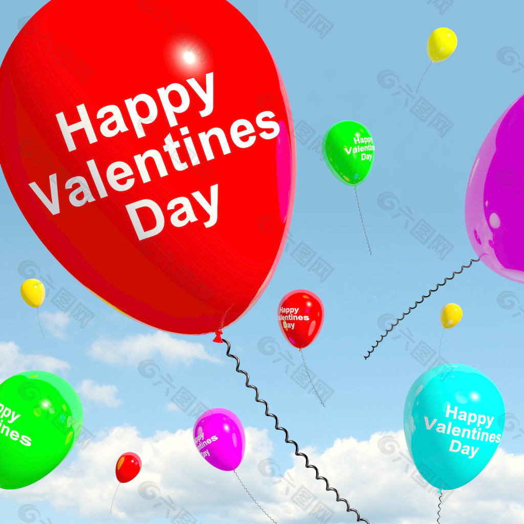 情人节快乐的气球在天空中表现出爱和感情