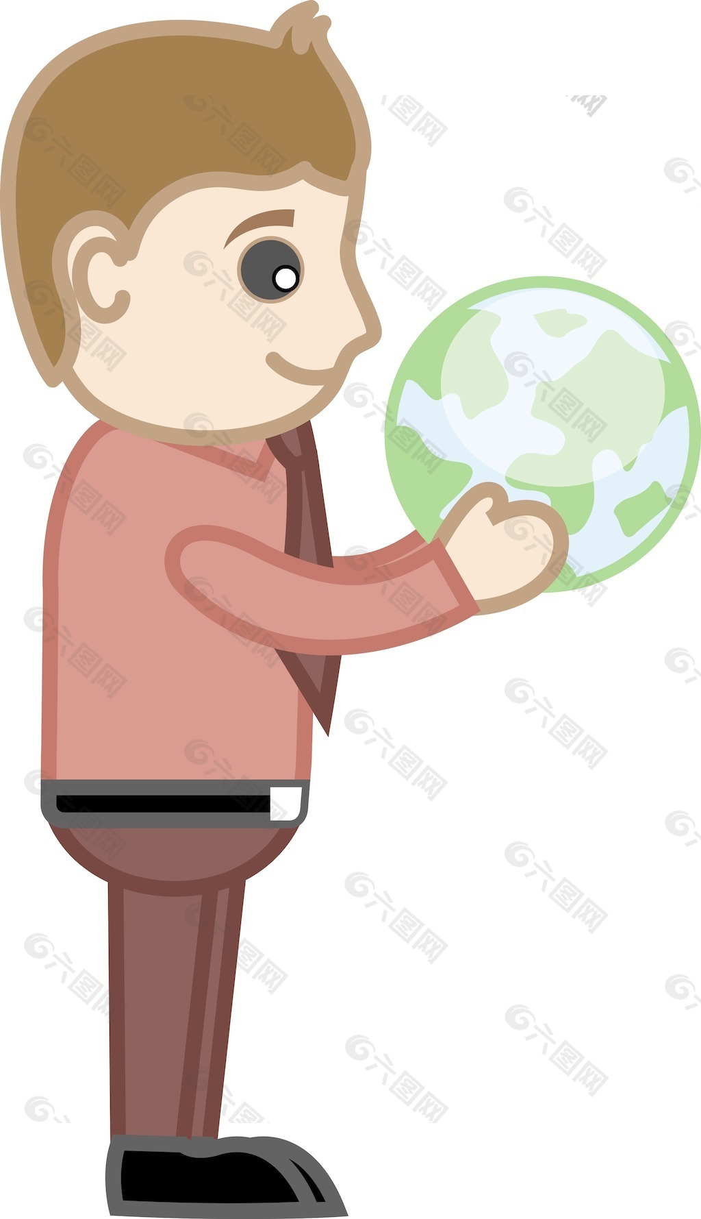 男人抱着地球在他的手上办公室的特征向量