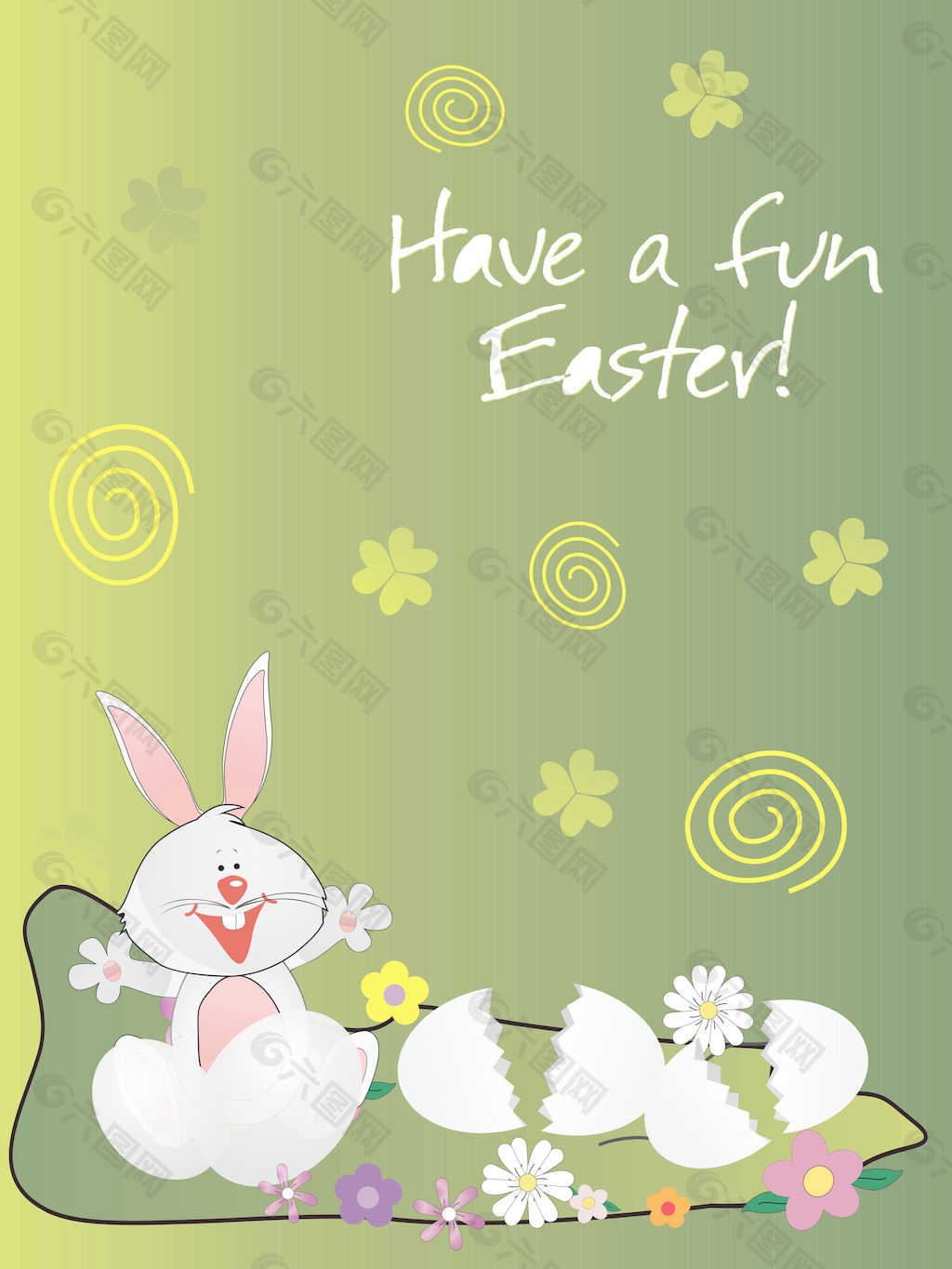 快乐的兔子和蛋壳分离的绿