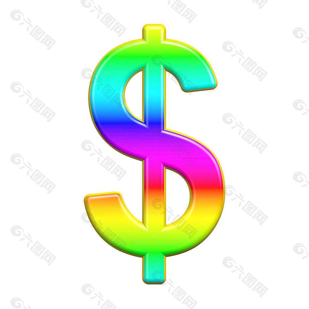 美元符号的字母集孤立在白色彩虹