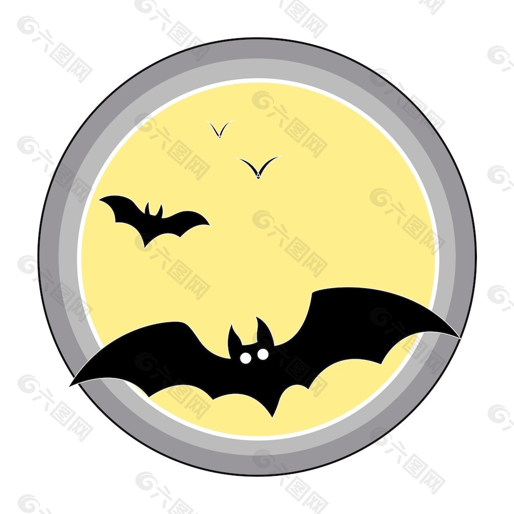 蝙蝠飞过月亮-万圣节插画矢量