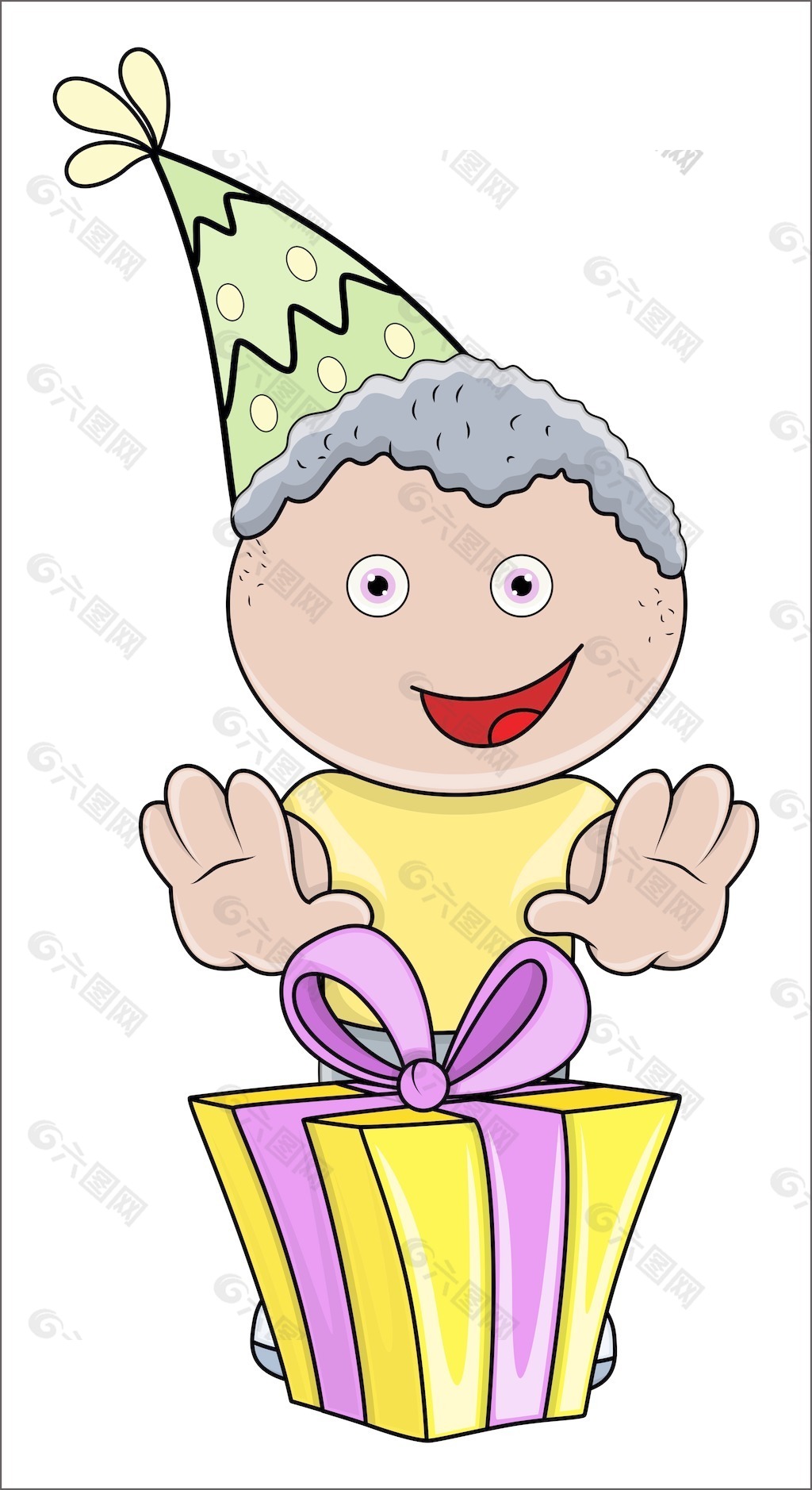 可爱的孩子过生日的男孩与他的礼物盒卡通插画矢量