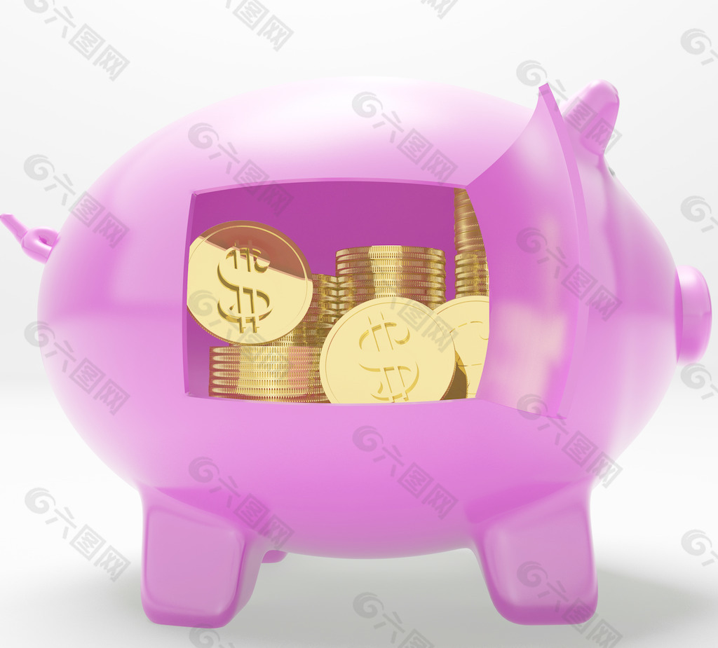 美元硬币小猪显示繁荣和安全