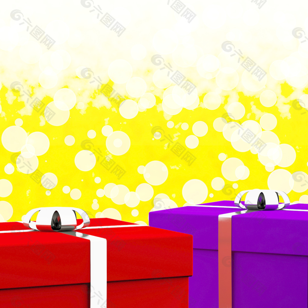 红色和蓝色和黄色的背景虚化背景的礼盒作为礼物给他和她