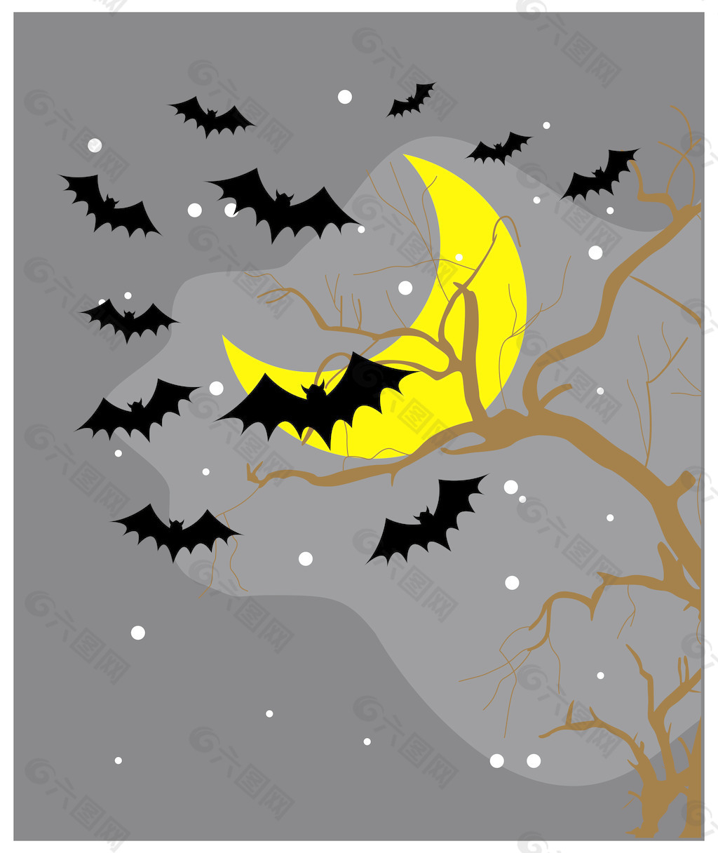 飞行的蝙蝠在阴森的夜晚