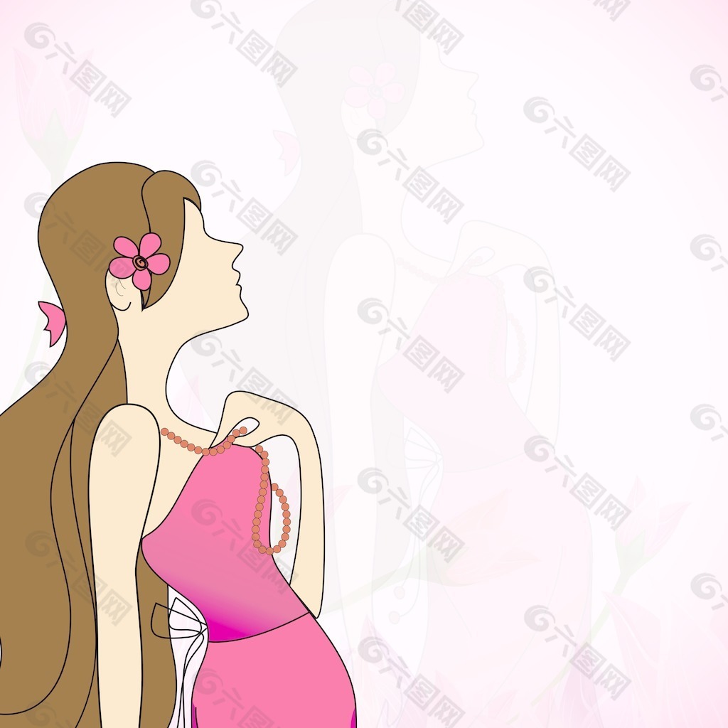 对花装饰的一个年轻女孩的插图背景