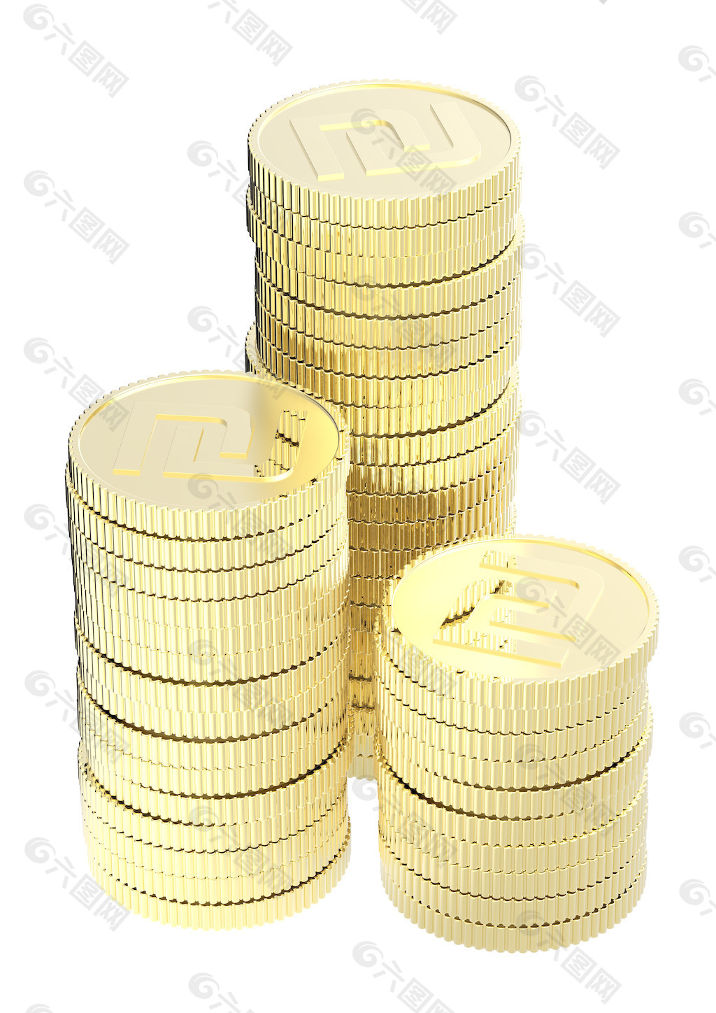 金银硬币堆孤立在白色的背景