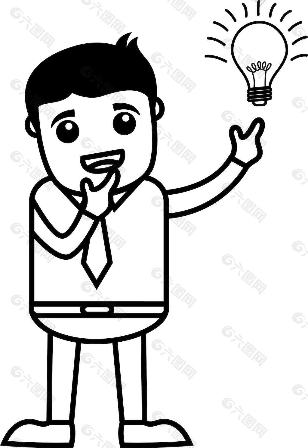 灯泡点亮的想法-商业卡通人物矢量图