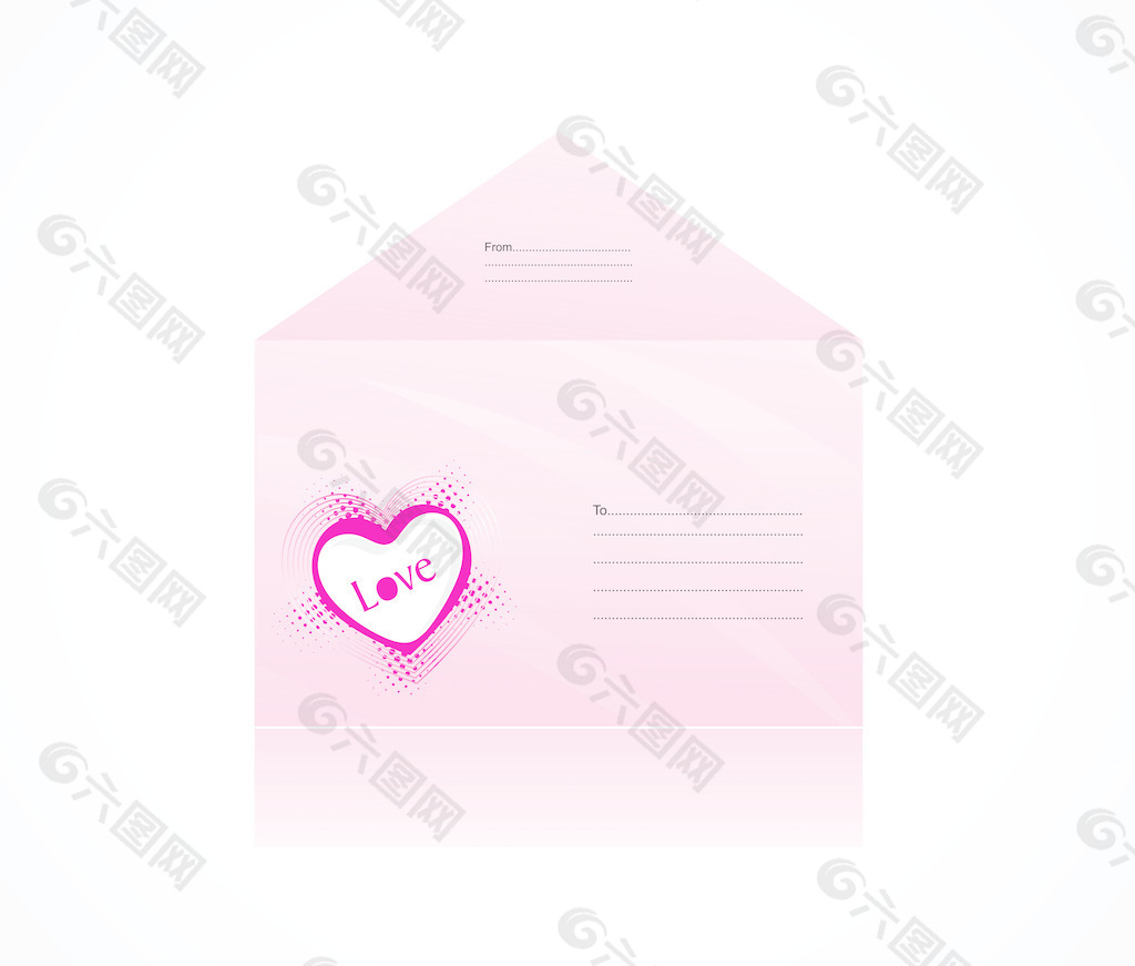 心脏标志的粉红色信封