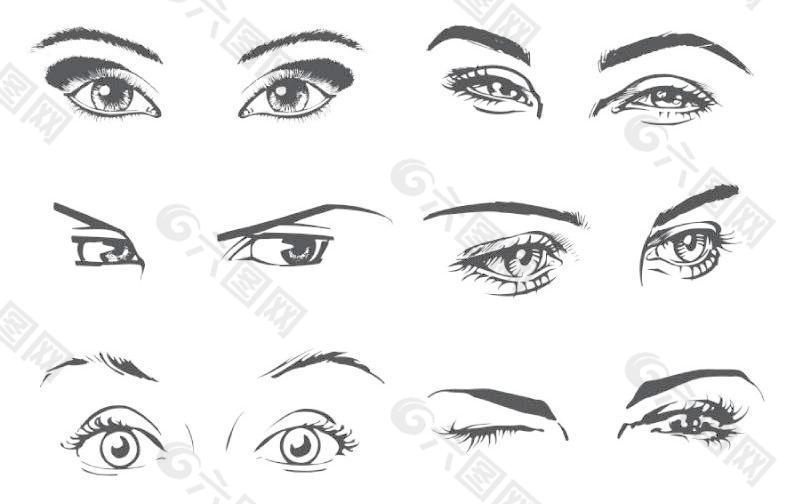 6种女性的眼睛矢量素材