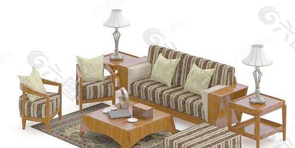 新中式沙发茶几组合 3d max模型