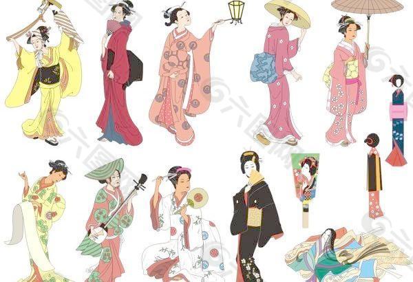 CDR格式和服的日本女性矢量素材