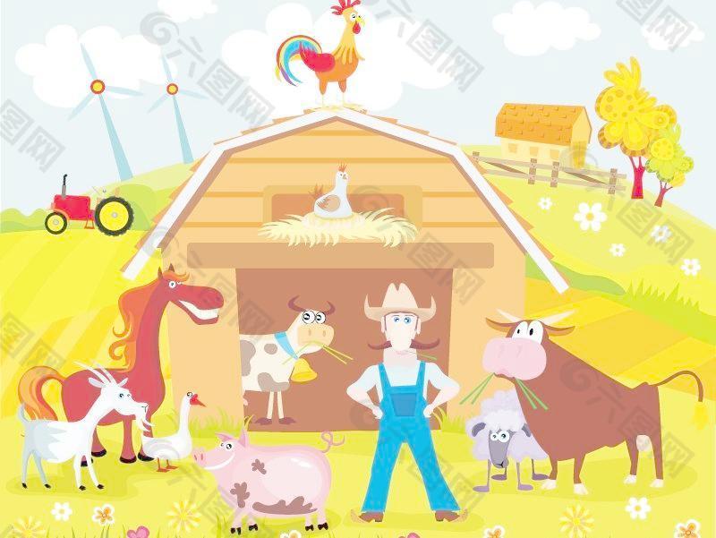 Cartoon farm estate vector material