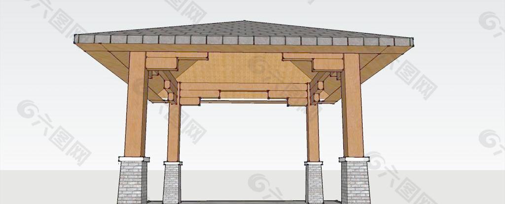 四角亭su模型