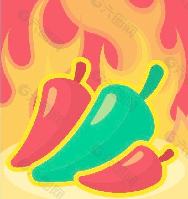 辣椒和火焰背景矢量素材