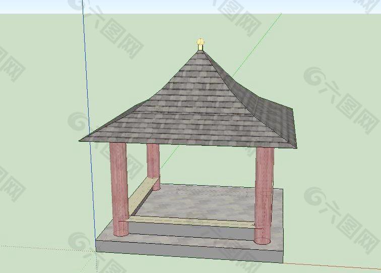 简洁四方亭su模型