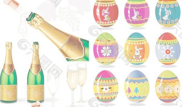 复活节彩蛋和香槟矢量素材