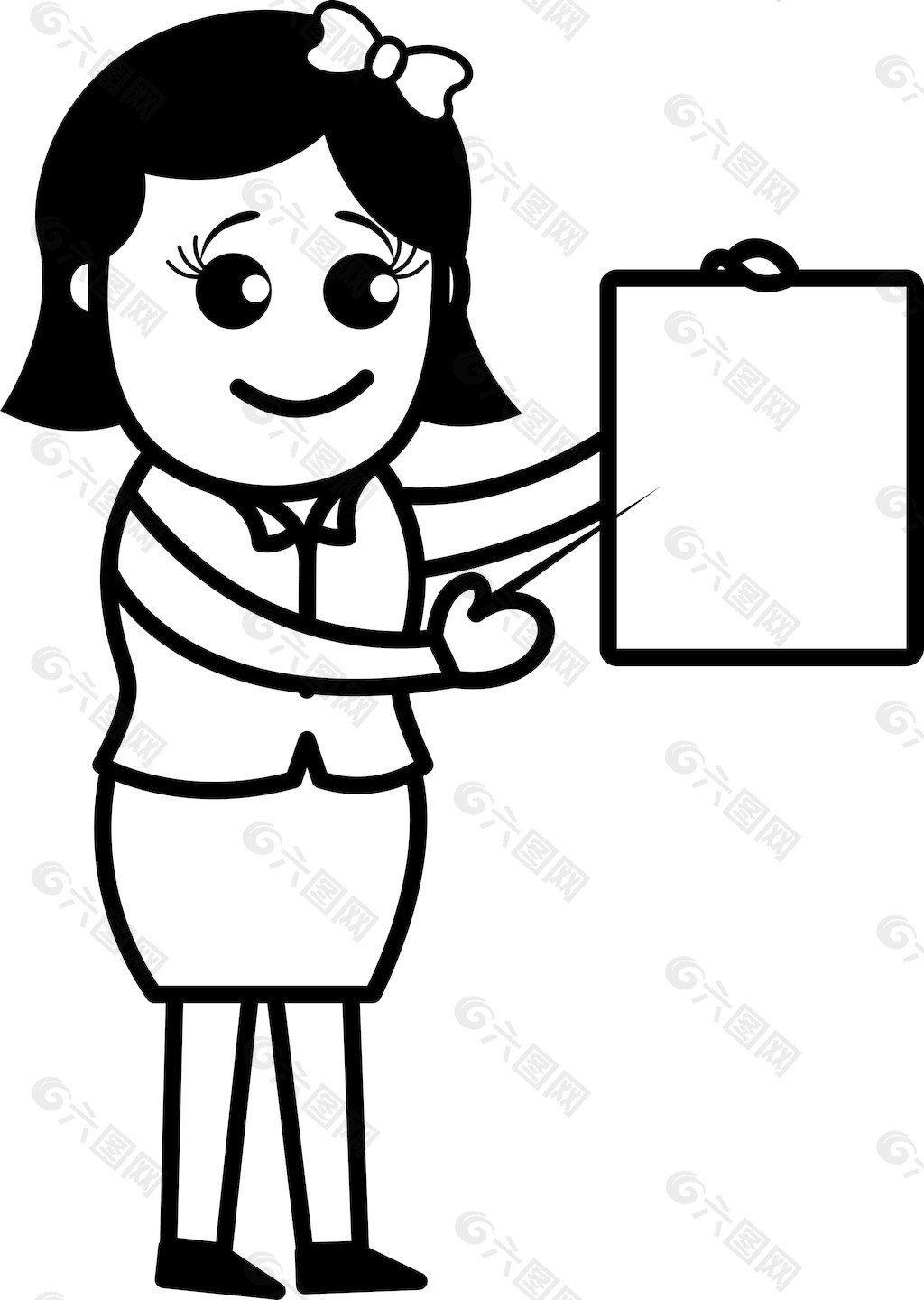 女子指向棒坯板-卡通办公矢量插画