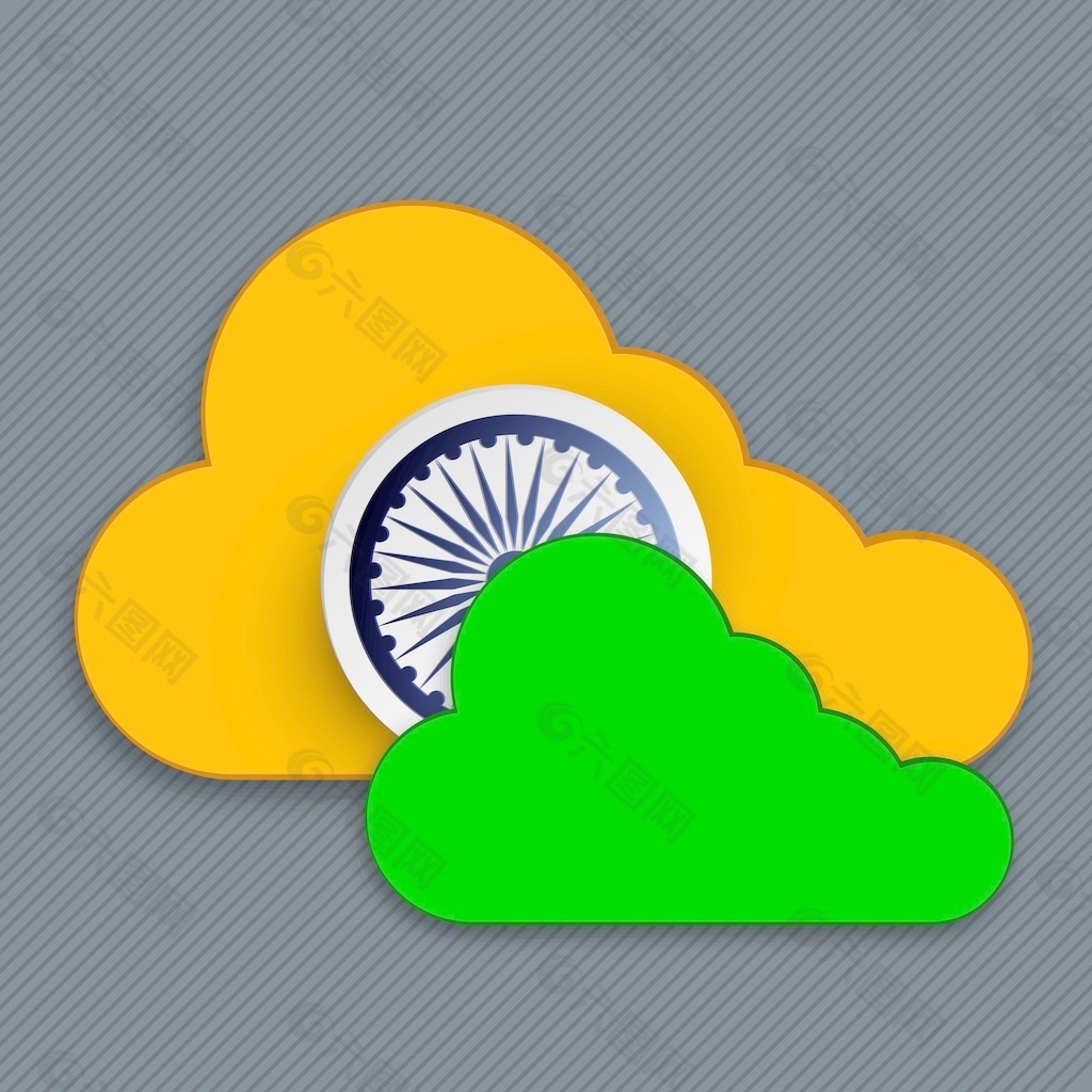 印度独立日的背景与藏红花和绿色阿育王轮和云