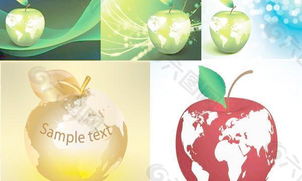 苹果与地球环境主题矢量素材