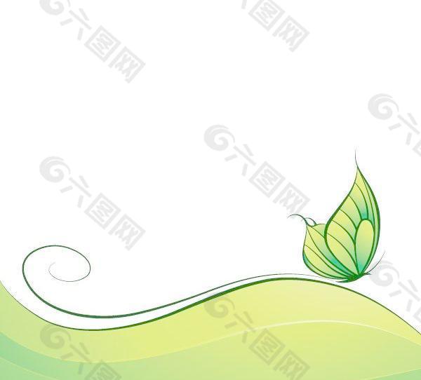 绿色蝴蝶和动感的线条矢量素材