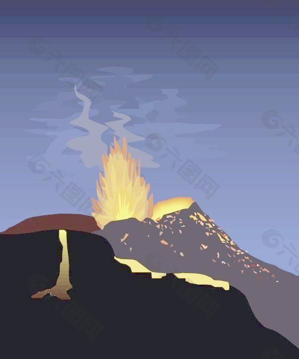 火山爆发的场景矢量素材