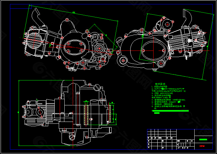 发动机装配图与外形图CAD图纸