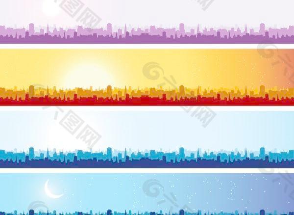 城市剪影banner矢量素材的几个不同的色调