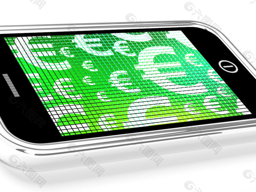 手机屏幕上显示的金钱和财富的欧元符号