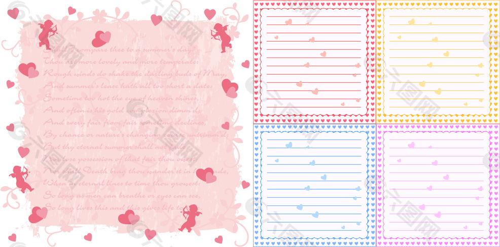 粉色信纸心形爱情元素矢量素材