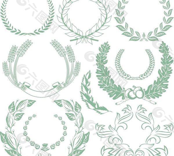 欧洲古典绿叶子图案矢量素材