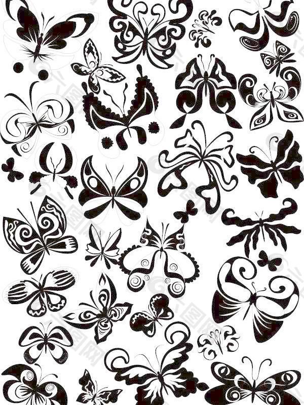 黑白相间的蝴蝶图案矢量素材