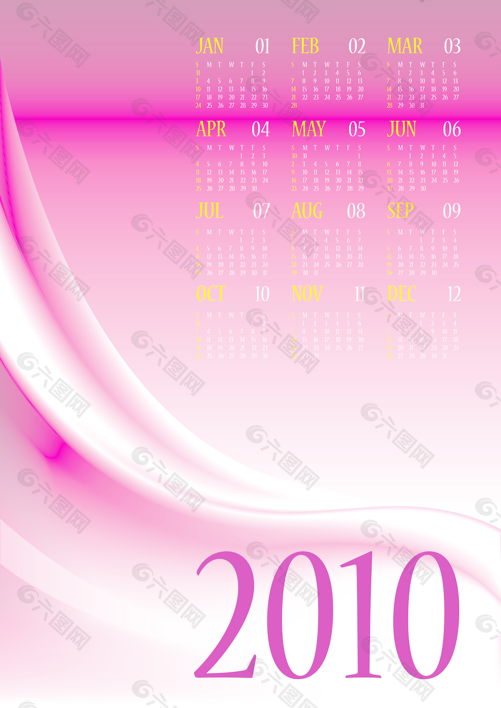 2010 - 12个月的日历