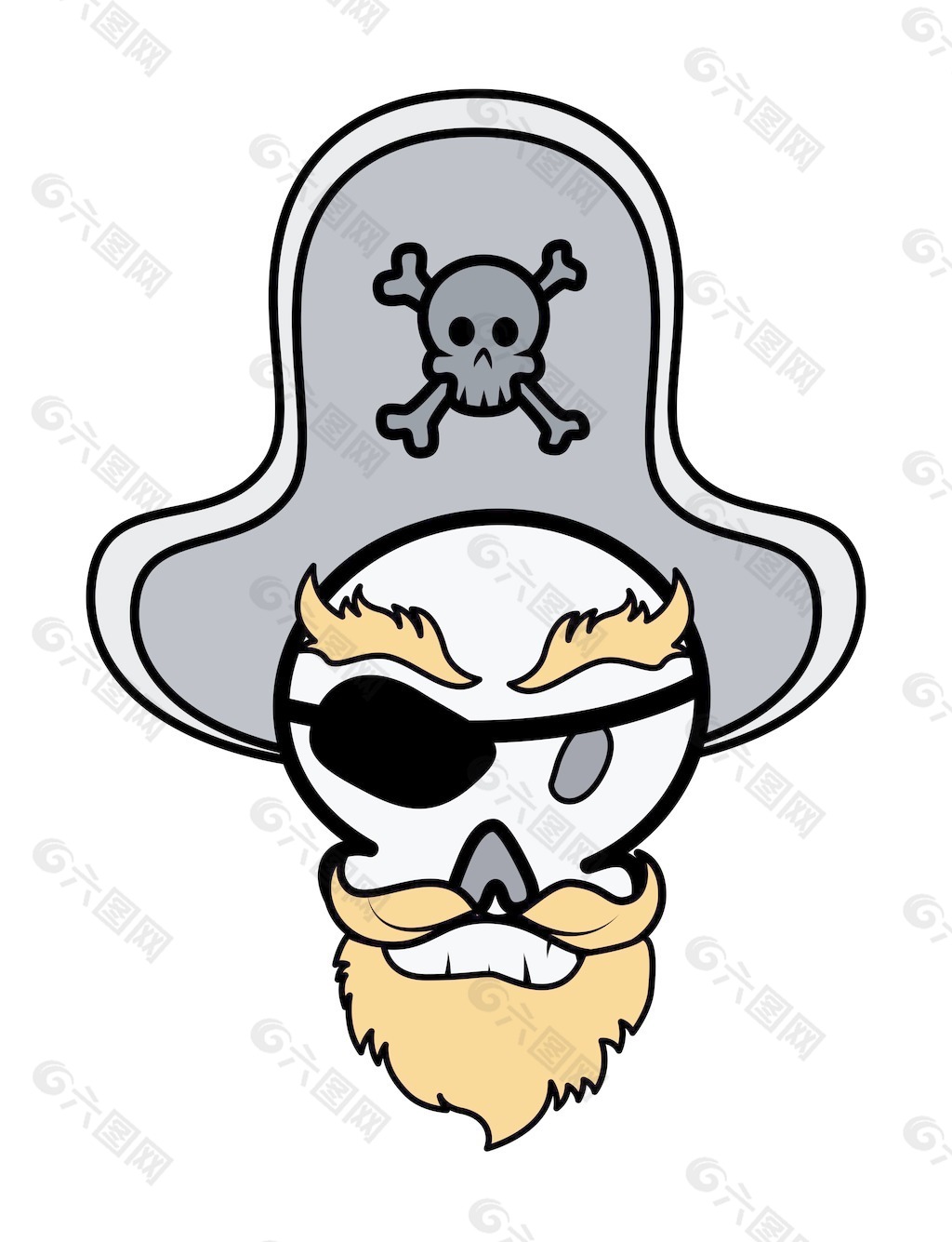 海盗船长头骨卡通插画矢量