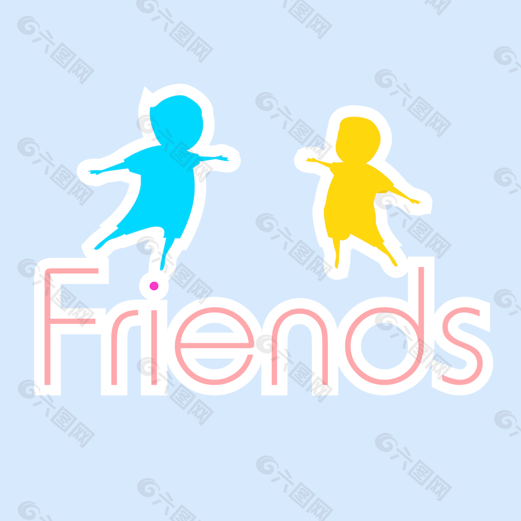快乐友谊日背景与可爱的朋友拿着横幅文字永远的朋友在黄色背景背景素材免费下载(图片编号:2133638)-六图网