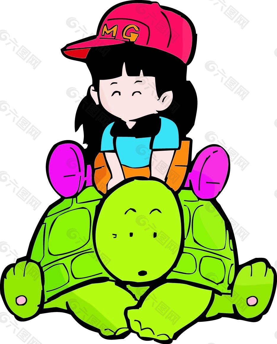 骑在乌龟上的小女孩