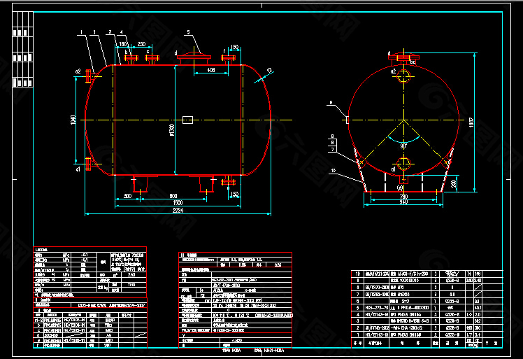 卧式搪玻璃储罐CAD图纸
