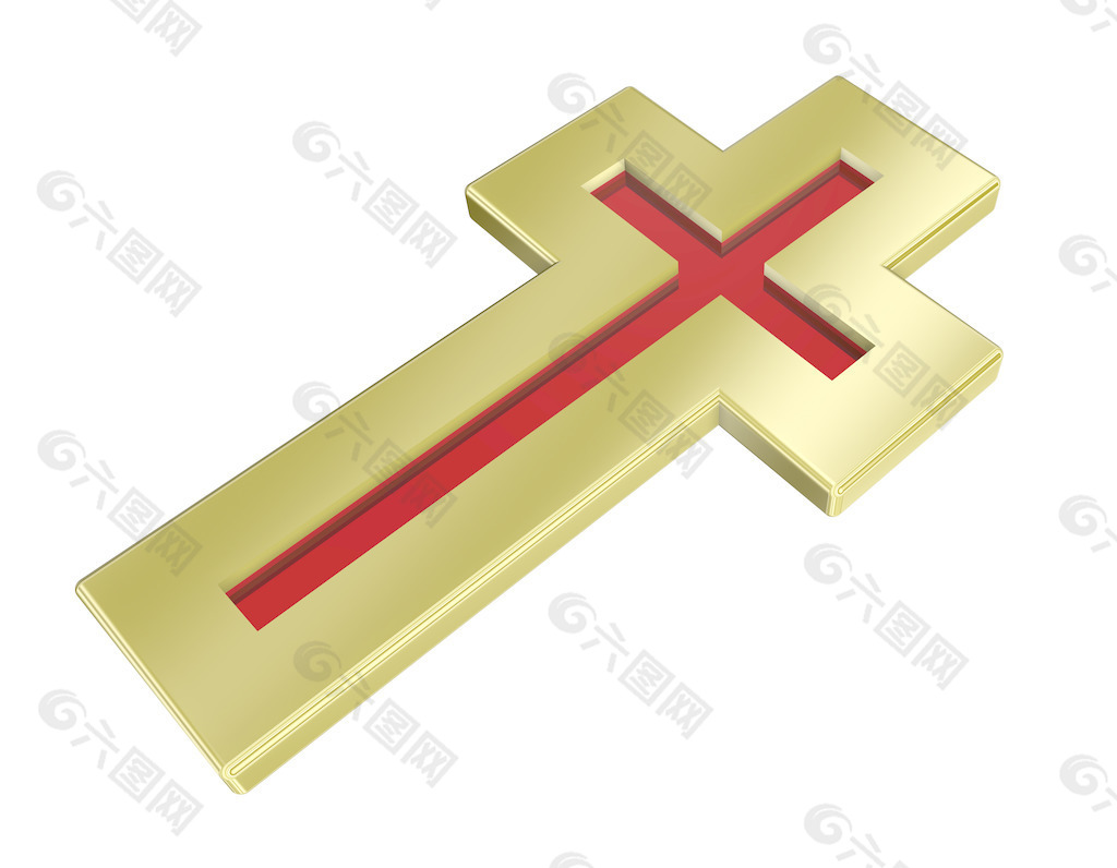 红宝石的金框基督教的十字架的白色隔离