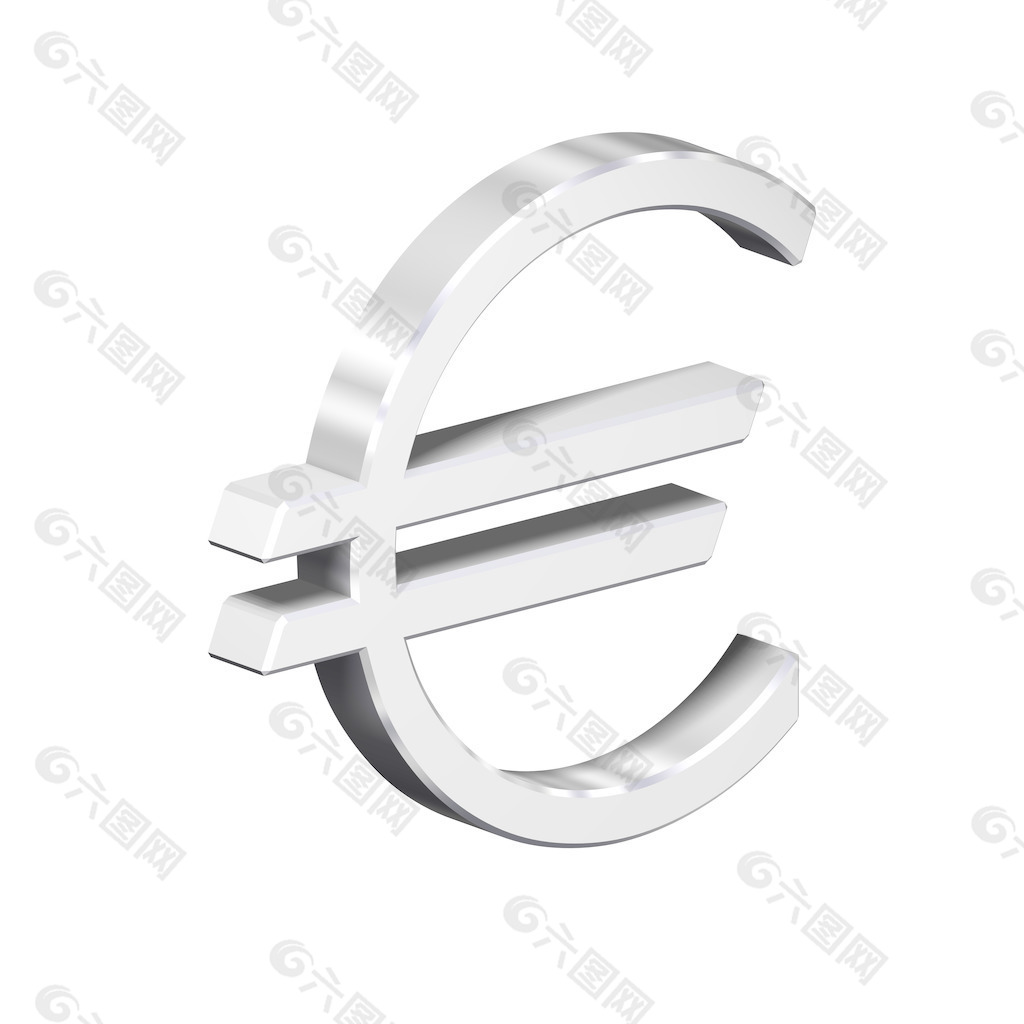 欧元符号银白色隔离