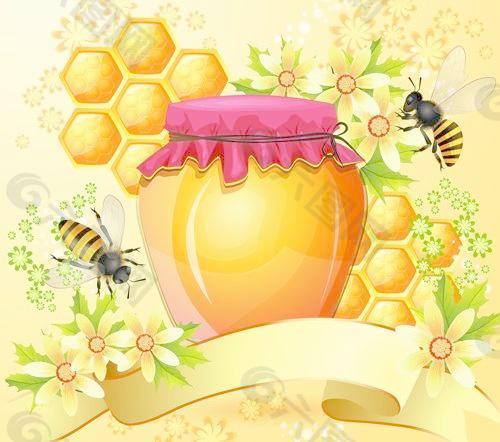 蜜蜂的蜂巢，蜂蜜产品设计矢量素材03