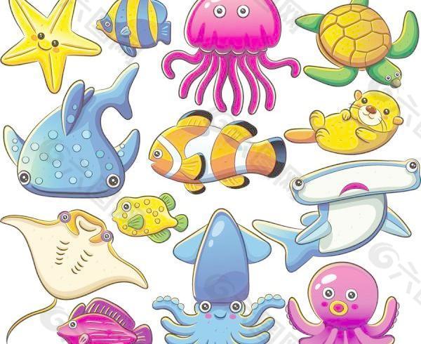 卡通可爱的海洋动物矢量素材01