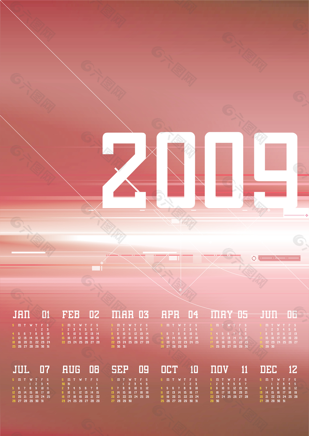 2009 - 12个月的日历