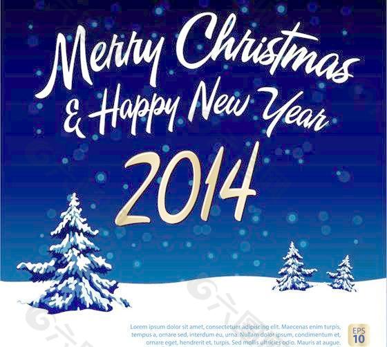2014蓝色圣诞雪夜海报矢量素材