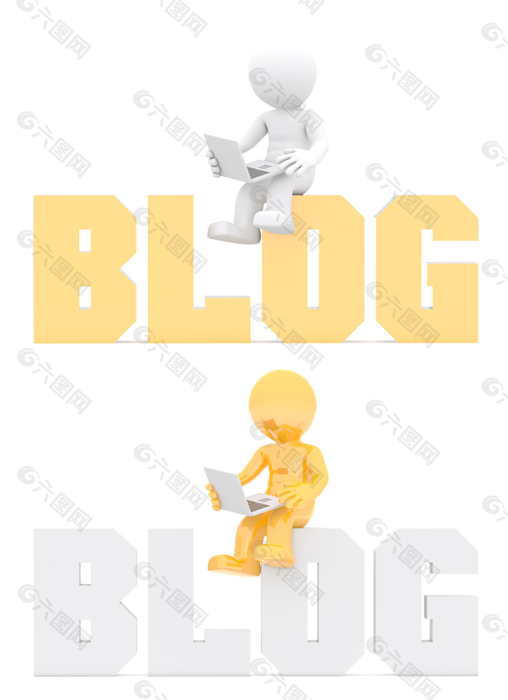 3D人物坐在博客领域的标志