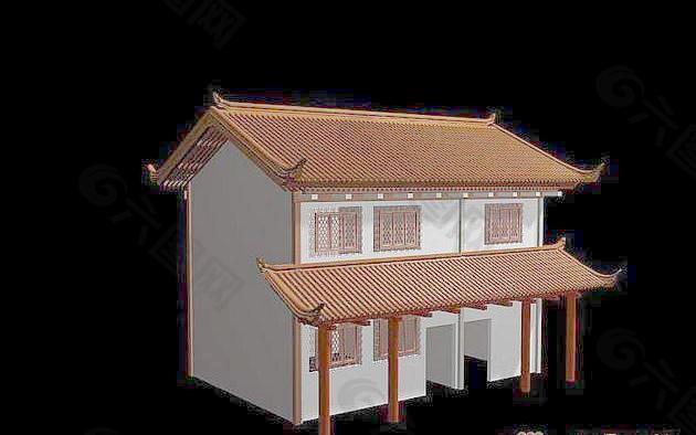 3DMAX 古建模型两层小楼PRJ格式（导入3D即可）